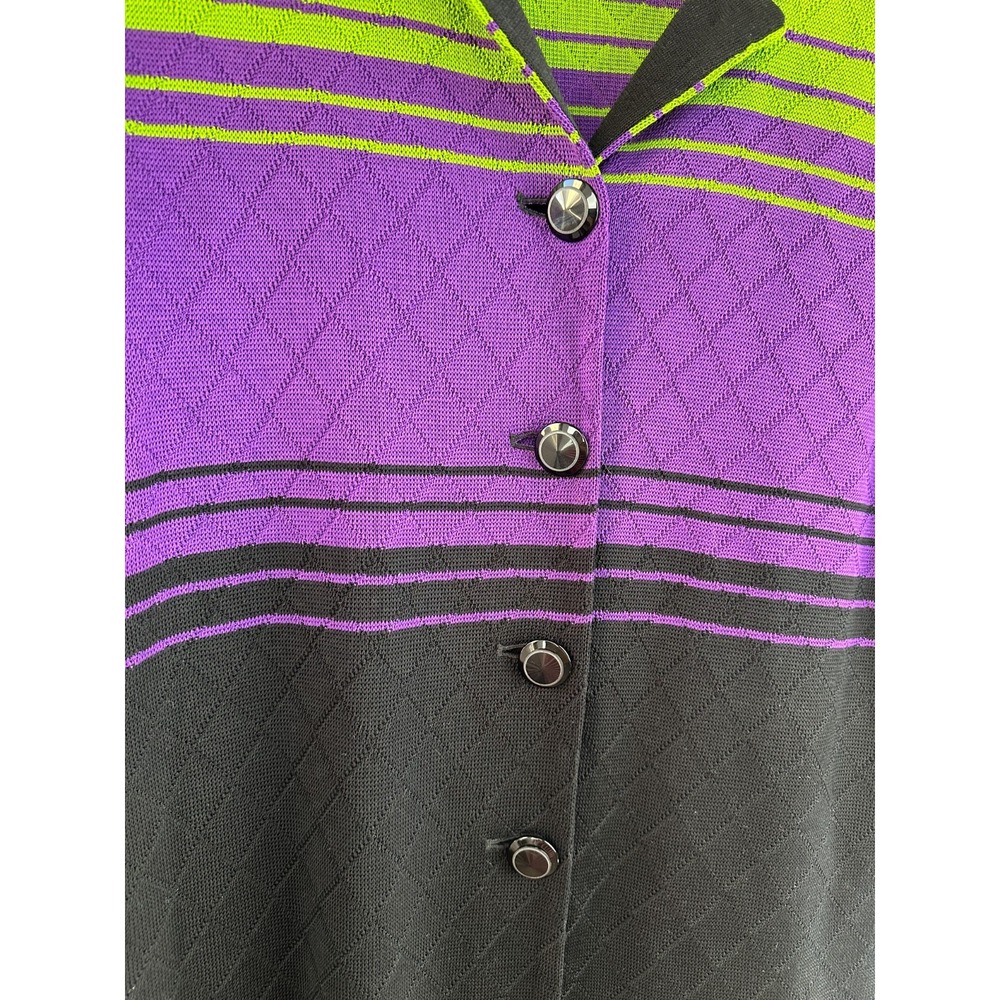 Misook Striped Diamond Knit Cardigan Jacket Large Button Up Exclusively Misook - Picture 8 of 15
